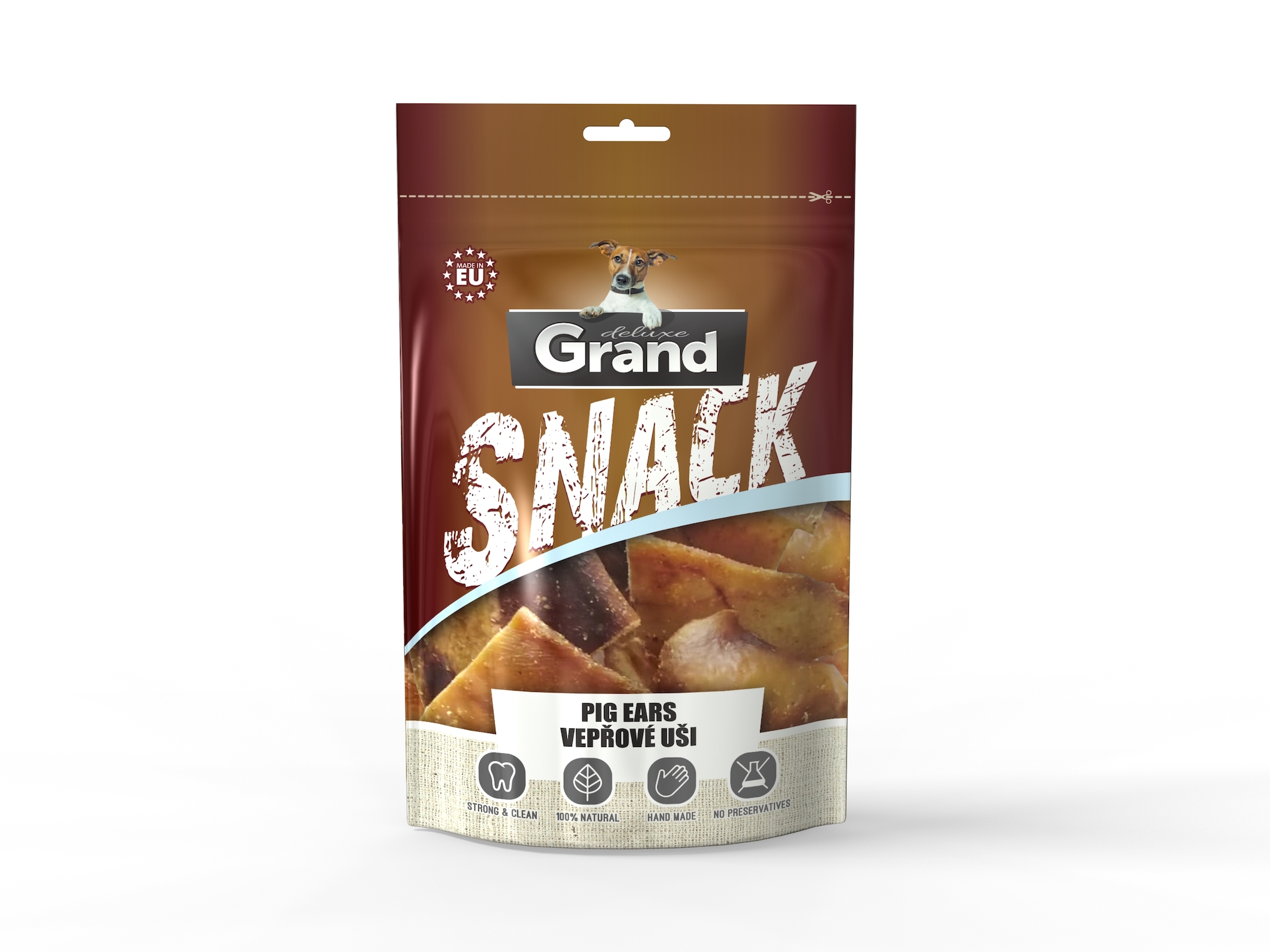 Grand deluxe snack sušené řezané vepřové ucho pro psa | 100g