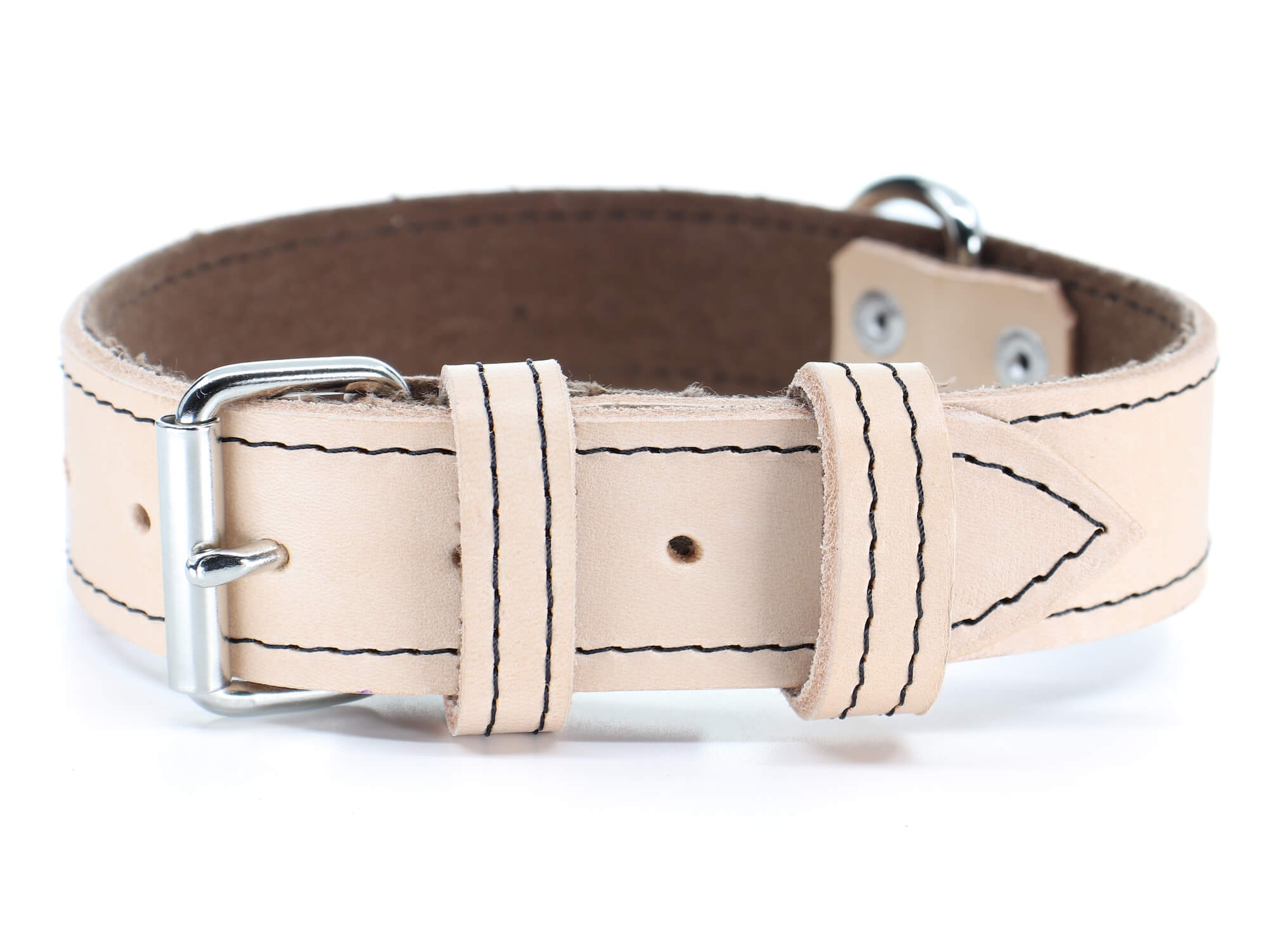 Natur kožený obojek pro psa | 22 – 65 cm Barva: Béžová, Obvod krku: 49,5 - 58,5 cm, Šířka: 4 cm