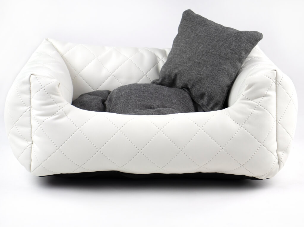 Vsepropejska Delux bílý kožený pelech pro psa s polštářkem Barva: Bílá, Rozměr (cm): 55 x 45