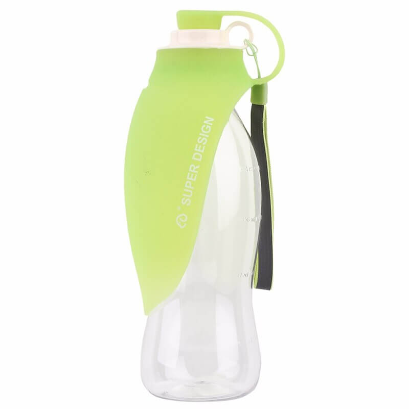 Levně Portable cestovní láhev pro psa se silikonovou miskou 580 ml Barva: Zelená