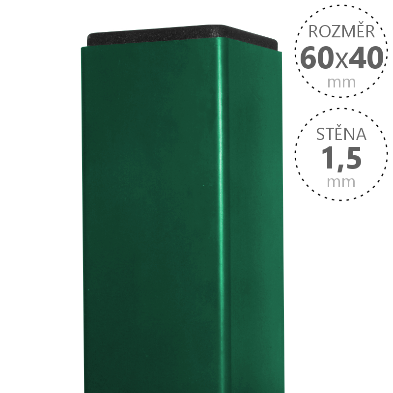 Sloupek Pilodel 60x40x1,5 x výška dle výběru, Zn + RAL zelená Výška sloupku: 1800 mm