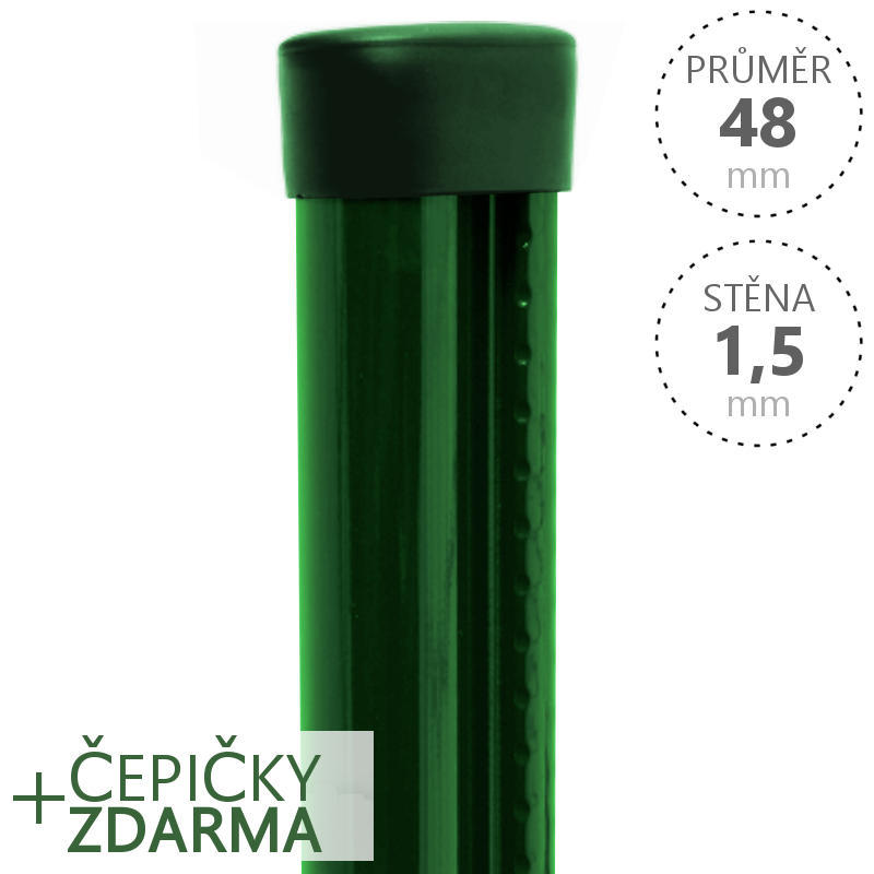 Sloupek s montážní lištou PILCLIP® poplastovaný 48mmx1,5mm x různé délky zelený Délka v mm: 2500 mm PLOTY Sklad8 5-300