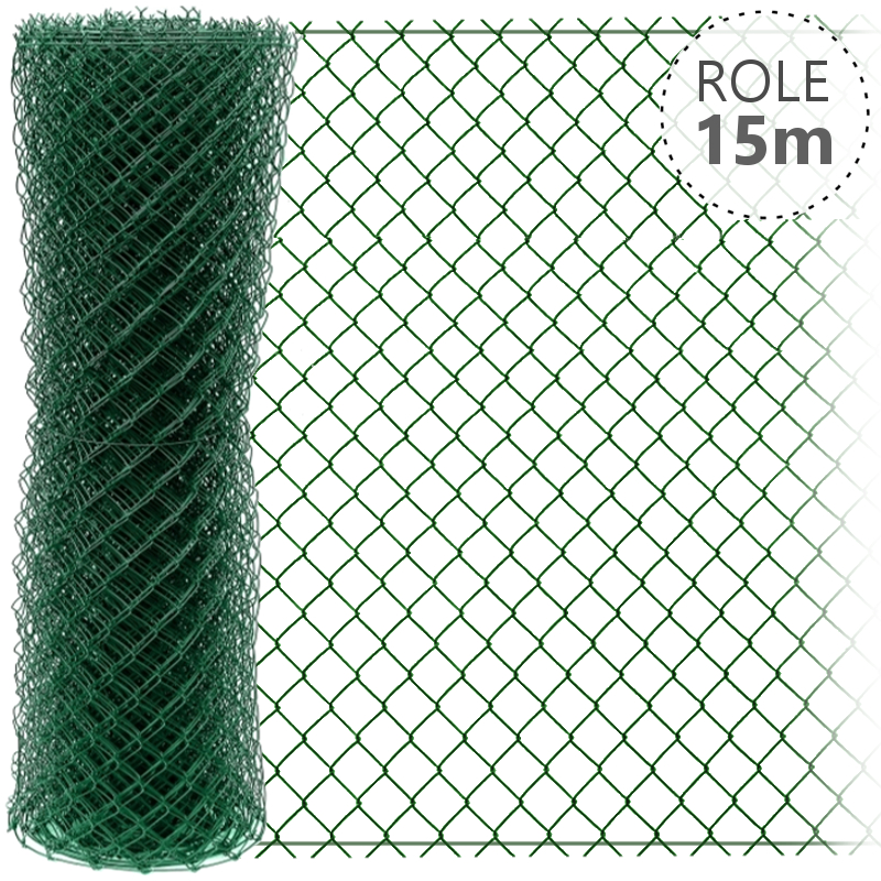 Pletivo Zn+ poplastované IDEAL 1,65/2,5/zelené/role 15m se zapleteným napínacím drátem, výška dle výběru od 1000 do 2000 mm výška v mm: 2000 mm VCP PLOTY Sklad8 0