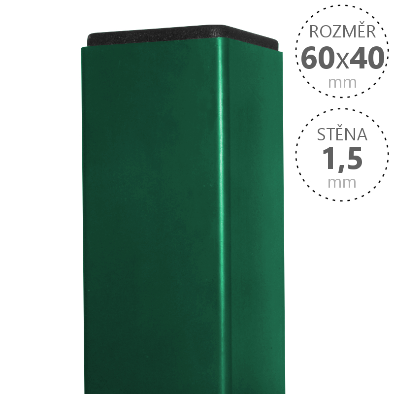 Sloupek Pilodel 60x40x1,5 x výška dle výběru, Zn + RAL zelená Délka v mm: 1500 mm VCP PLOTY Sklad8 0