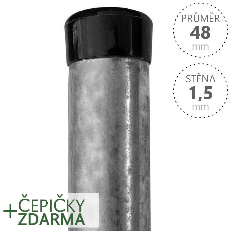 Plotový sloupek IDEAL zinkovaný, průměr 48mm, síla stěby 1,5mm, výška dle výběru Délka v mm:: 1500 mm VCP PLOTY Sklad8 0