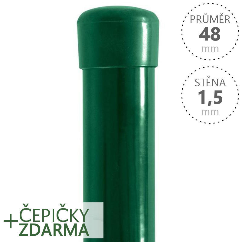 Plotový sloupek DAMIPLAST® zelený Zn + PVC, průměr 48mm, síla stěny 1,5mm, výška dle výběru Délka v mm:: 1800 VCP PLOTY Sklad8 0