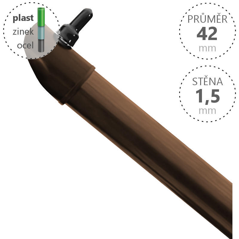 Vzpěra DAMIPLAST® Zn+ poplast PVC / průměr 42x1,5 mm, barva hnědá Délka v mm:: 1800