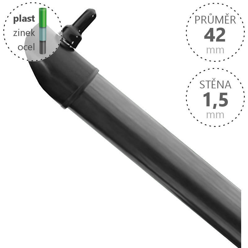 Vzpěra DAMIPLAST® Zn+ poplast PVC / průměr 42x1,5 mm, barva antracit Délka v mm:: 1400 PLOTY Sklad8 5-300