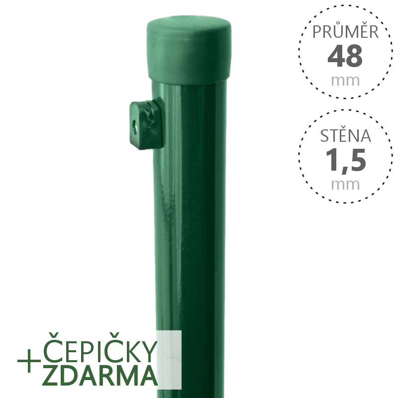 Sloupek Ideal Zn+PVC 48x1,5xrůzné délky, př. nap. drátu, zelený Délka v mm:: 2100 mm VCP PLOTY Sklad8 0
