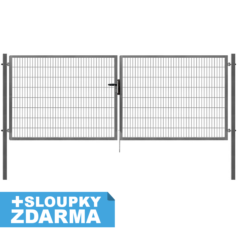 Dvoukřídlá brána Pilofor Super Zn š. 4090 mm x v. více variant, vč. sl. 80x80mm Výška v mm:: 1580 mm PLOTY Sklad8 5-300