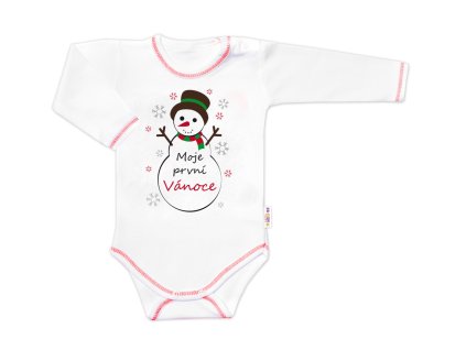Baby Nellys Body dlouhý rukáv Moje první Vánoce, Sněhulák, bílé (Velikost 56 (1-2m))