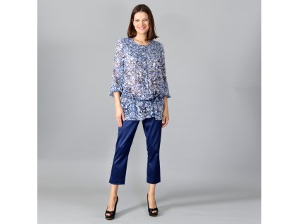 Dámská a těhotenská halenka Poix modrý potisk 0387 (Dámská velikost 36)