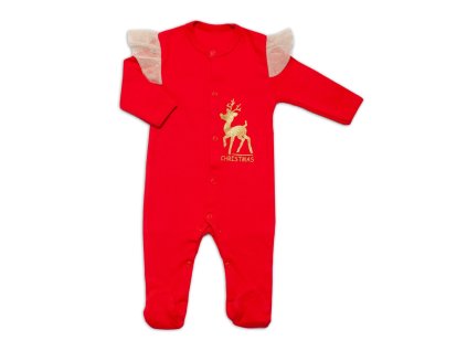 Mamatti Kojenecký bavlněný overálek s volánky Vánoce, červený (Velikost 56 (1-2m))