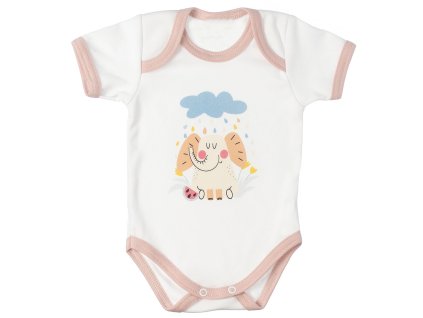 MBaby Bavlněné body s krátkým rukávem, Slůně, bílo/béžové (Velikost 68 (3-6m))