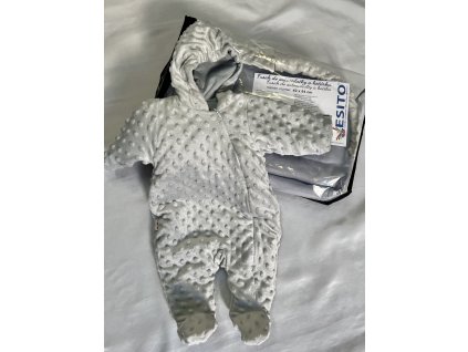 Výhodný set 2ks-Autofusak Minky Silver a Kojenecká kombinéza Minky