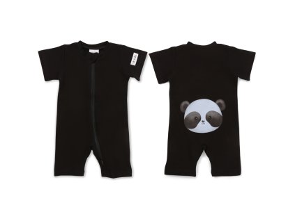 Moniel Dětský overal s krátkým rukávem Panda All Black černá