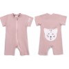 Moniel Dětský overal s krátkým rukávem Kočka Pastel růžová