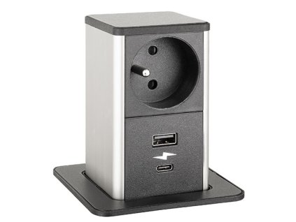 STRONG PowerUp zásuvka, 1x230V, USB A/C nabíjecí, Černá, Fr