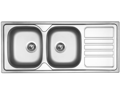 Sinks OKIO 1160 DUO V 0,6mm matný (Konstrukční typ Dvoudřezy s odkapem, Spodní skříňka 800 mm, Hloubka dřezu 150 mm)
