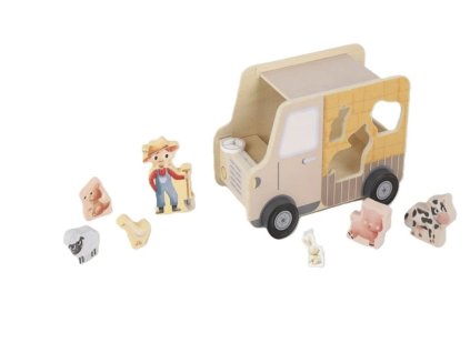 Drevene auticko 2v1 se zviratky Jeep+vkladacka ELIS DESIGN