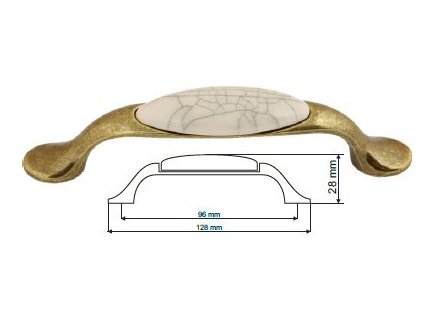 Nábytková úchytka porcelánová Magda staromosaz, 1996-4-Z, rozteč 96mm