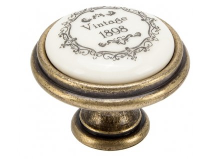 Tulip Nábytková knopka porcelánová Vintage starozlatá/ porcelán motiv, 360609, rozteč 