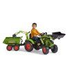 FALK Šliapací traktor 1010W Claas Axos s nakladačom, rýpadlom a vlečkou