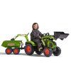 FALK Šliapací traktor 1010W Claas Axos s nakladačom, rýpadlom a vlečkou
