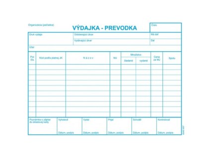 Výdajka - prevodka, A5, bez DPH, samoprepis s kart. obálkou a podložkou