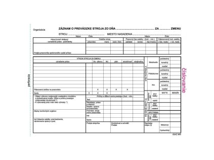 Záznam o prevádzke stroja A5, 100 listov, samoprepis, číslovaný