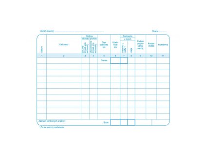 Záznam o prevádzke vozidla osobnej dopravy, A5, blok, 100 listov