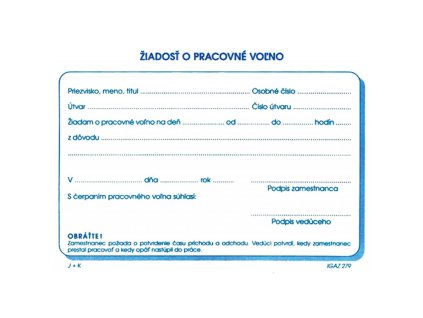 Tlačivo Žiadosť o pracovné voľno, A6, 100 listov
