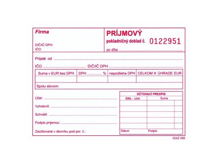 Príjmový pokladničný doklad s DPH, samoprepis, A6, číslovaný, 100 listov