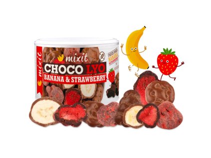 Mixit Chrumkavé banániky a jahody v čokoláde 150g