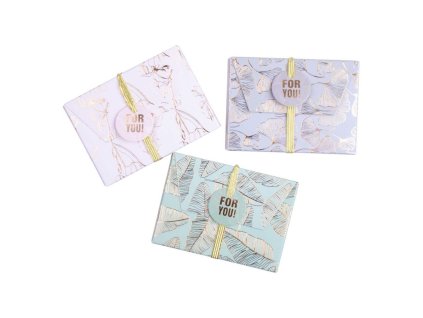 Papierová darčeková krabička s gumičkou 112x80mm mix zlato-pastelových motívov 3 ks