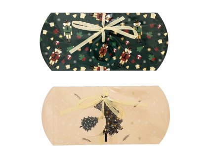 Vianočná papierová darčeková krabička pukačka 220x100mm 2 ks mix zelenokrémových motívov