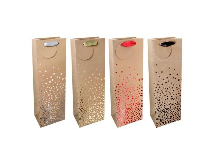 Papierová taška na víno 120x360mm KRAFT textilné ušká vo farbe tašky mix 4 motívov bez možnosti výberu Bublinky