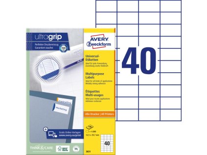 Etikety univerzálne 52,5x29,7mm Avery A4 100 hárkov