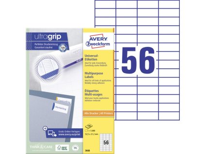 Etikety univerzálne 52,5x21,2mm Avery A4 100 hárkov