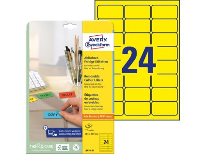Etikety Avery odnímateľné 63,5x33,9 mm, žlté