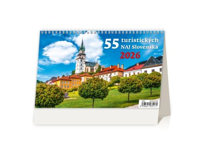 Stolový kalendár riadkový 22,6x13,9 cm - 55 turistických NAJ Slovenska 2026