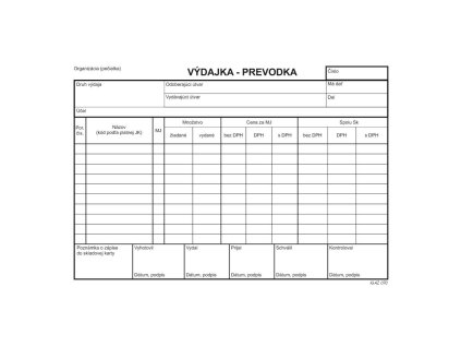 Výdajka - prevodka, A5, s DPH, samoprepis, s kartónovou obálkou a podložkou, 100 listov