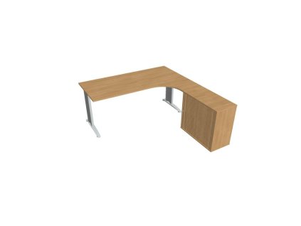 Pracovný stôl Flex, ergo, ľavý, 180x75,5x200,0 (80x40) cm, dub/kov