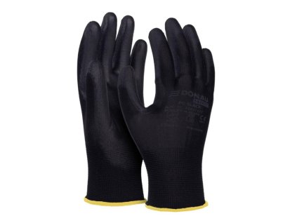 Rukavice pletené, polomáčané DONAU SAFETY PU kat. II čierne veľ. 9