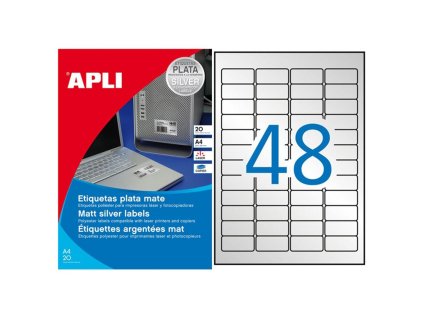 Etikety polyesterové 45,7x21,2mm APLI A4 20 hárkov strieborné