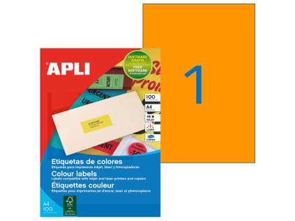 Etikety farebné 210x297mm APLI A4 100 hárkov fluo oranžové