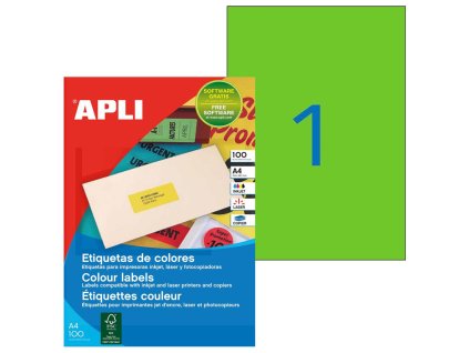 Etikety farebné 210x297mm APLI A4 100 hárkov fluo zelené