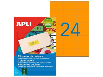 Etikety farebné 70x35mm APLI A4 100 hárkov fluo oranžové