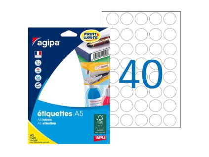 Etikety kruhové 24mm Agipa A5 biele