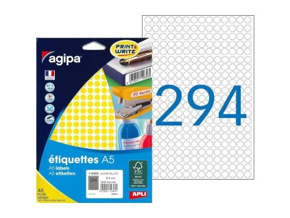Etikety kruhové 8mm Agipa A5 žlté
